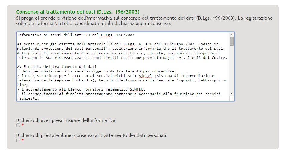 5. Consenso al trattamento dei dati (D.Lgs. 196/2003) Figura 7 N.B.