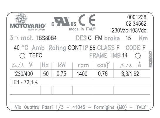 MOTORE UL/CSA ESEMPIO COMPILATO