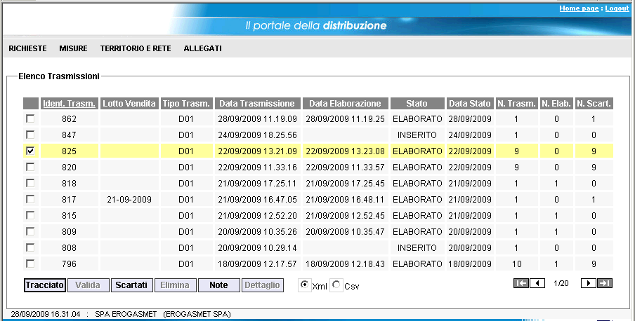 Dalla pagina che risulta dopo l interrogazione, è possibile effettuare il download dei tracciati di verifica ammissibilità con esito negativo, selezionando la trasmissione richiesta e cliccando sul