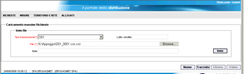 Si compila il campo File indicando il percorso del file oppure selezionandolo attraverso il tasto Browse, e si conferma cliccando sul tasto Invia.