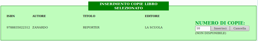 4. ORDINE ANNULLAMENTO Il pulsante ORDINE ANNULLAMENTO - permetterà di annullare una o più copie di un dato libro già inserito in ordine precedentemente, ripetere l operazione