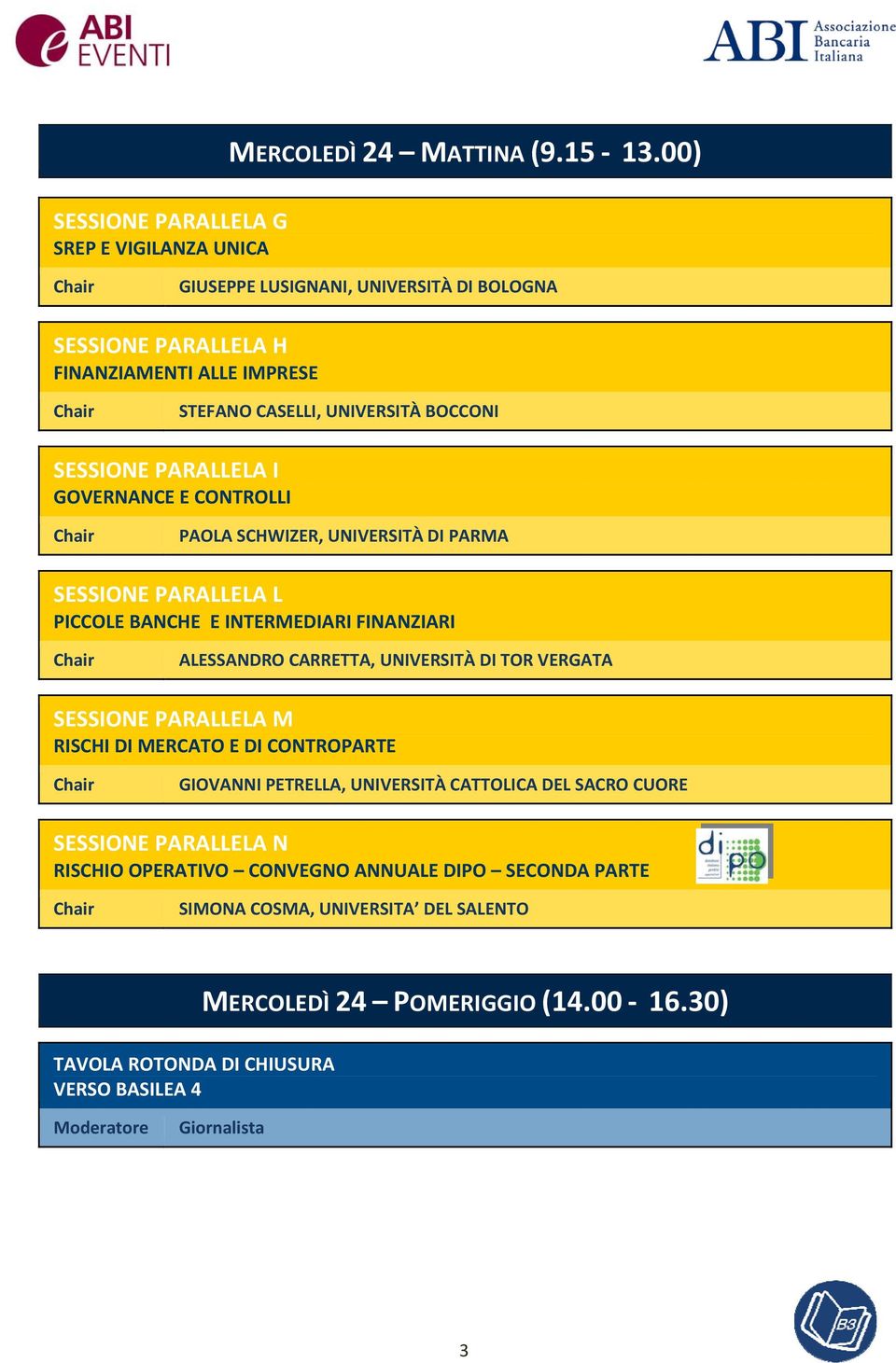 SESSIONE PARALLELA I GOVERNANCE E CONTROLLI PAOLA SCHWIZER, UNIVERSITÀ DI PARMA SESSIONE PARALLELA L PICCOLE BANCHE E INTERMEDIARI FINANZIARI ALESSANDRO CARRETTA, UNIVERSITÀ DI TOR