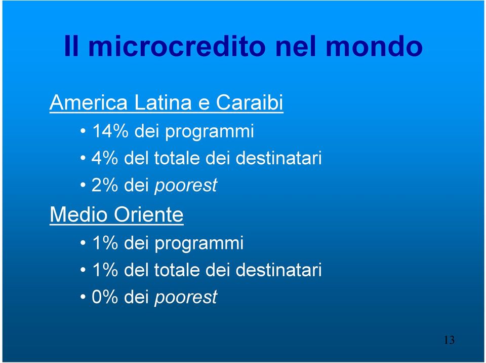 destinatari 2% dei poorest Medio Oriente 1% dei