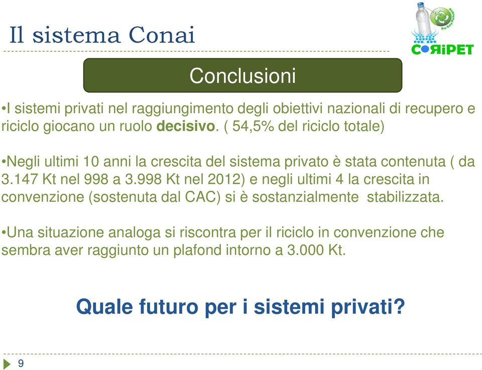 998 Kt nel 2012) e negli ultimi 4 la crescita in convenzione (sostenuta dal CAC) si è sostanzialmente stabilizzata.