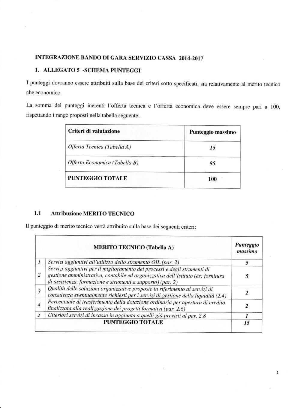 La somma dei punteggi inerenti l'offerta tecnica e l'offerta economica deve essere sempre pari a 100, rispettando i range proposti nella tabella seguente; Criteri di valutazione Punteggio massimo