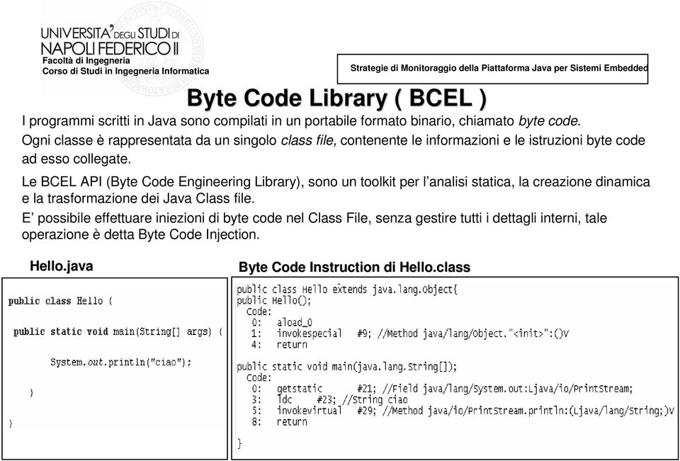 L BCEL API (Byt Cod Enginring Library), sono un toolkit pr l analisi statica, la crazion dinamica la trasformazion di Class fil.