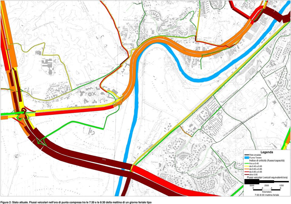 65 da 0.65 a 0.85 da 0.85 a 0.95 oltre 0.95 Flussi veicolari (veicoli equivalenti/ora) 5000 2500 1250 0.2.4.