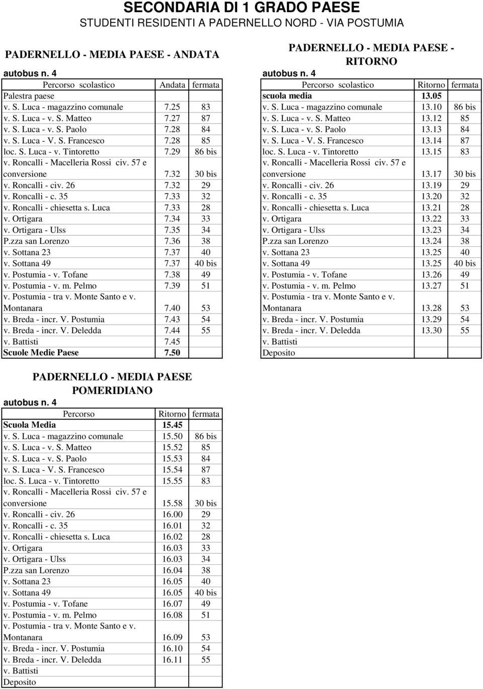 S. Matteo 7.27 87 v. S. Luca - v. S. Matteo 13.12 85 v. S. Luca - v. S. Paolo 7.28 84 v. S. Luca - v. S. Paolo 13.13 84 v. S. Luca - V. S. Francesco 7.28 85 v. S. Luca - V. S. Francesco 13.14 87 loc.