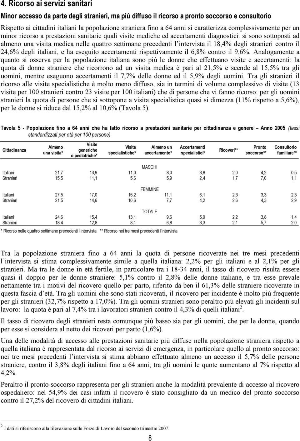 precedenti l intervista il 18,4% degli stranieri contro il 24,6% degli italiani, e ha eseguito accertamenti rispettivamente il 6,8% contro il 9,6%.