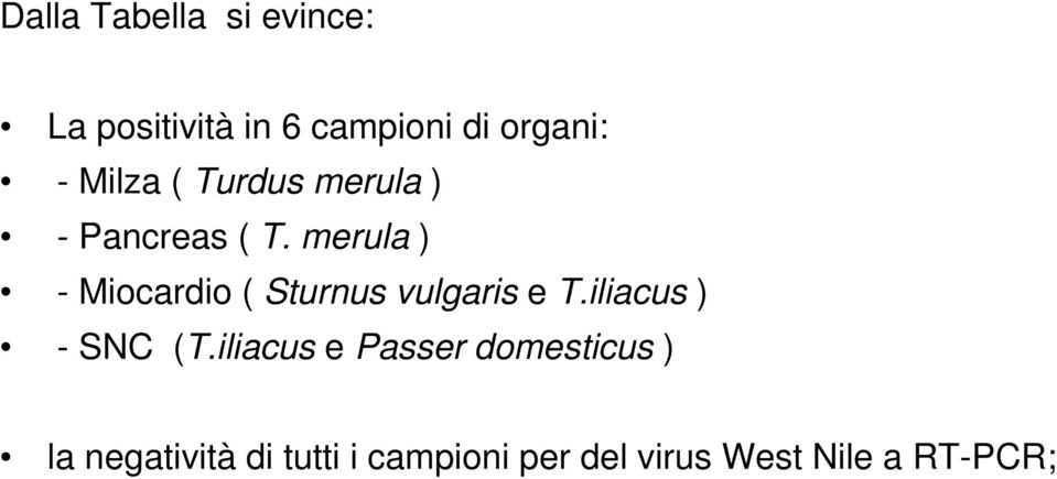 merula ) - Miocardio ( Sturnus vulgaris e T.iliacus ) - SNC (T.