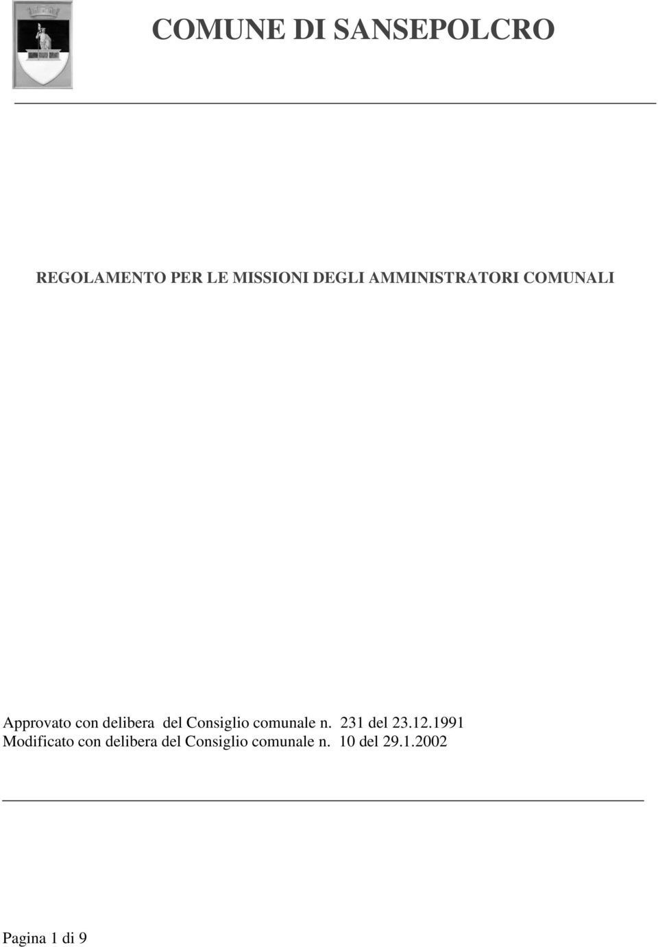 Consiglio comunale n. 231 del 23.12.