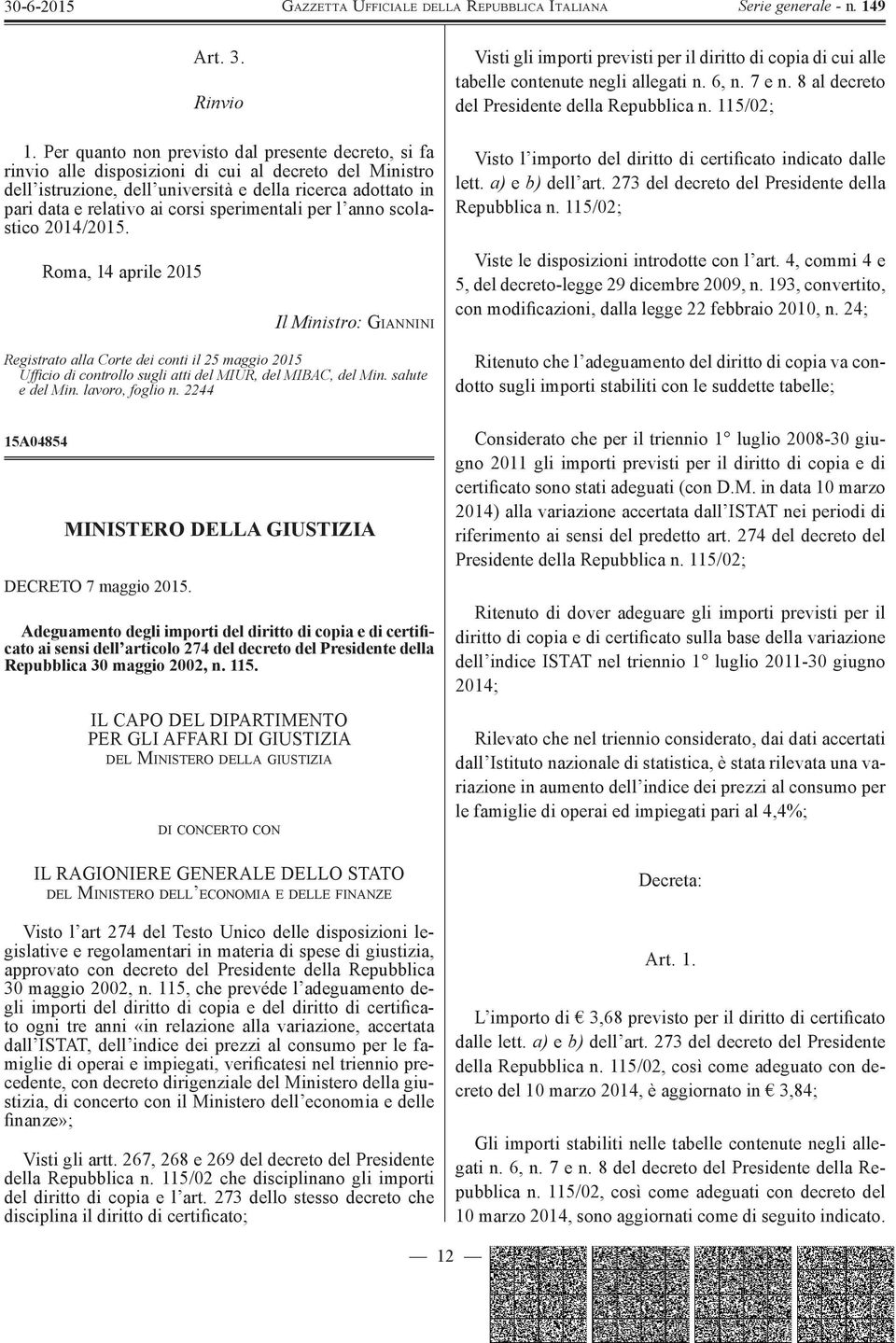 sperimentali per l anno scolastico 2014/2015.