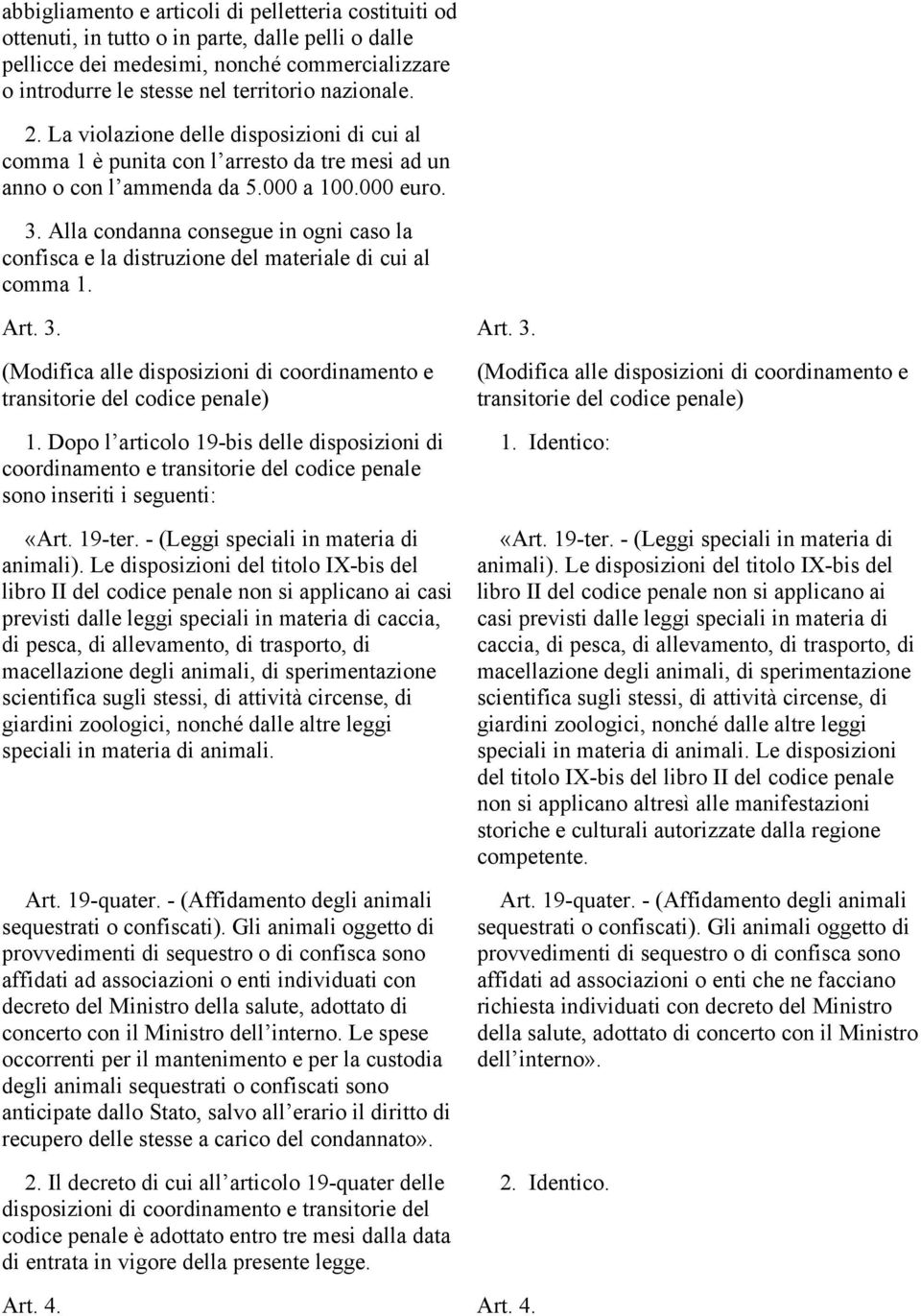 Alla condanna consegue in ogni caso la confisca e la distruzione del materiale di cui al comma 1. Art. 3. Art. 3. (Modifica alle disposizioni di coordinamento e transitorie del codice penale) 1.