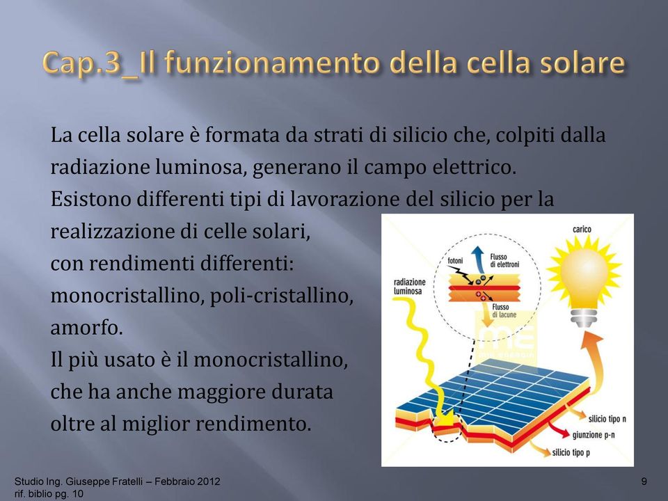 Esistono differenti tipi di lavorazione del silicio per la realizzazione di celle solari, con rendimenti