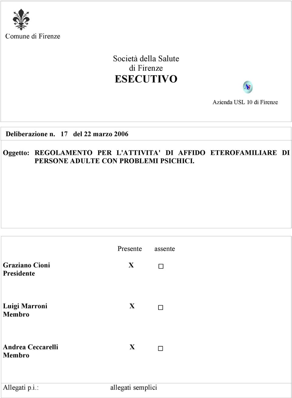 17 del 22 marzo 2006 Oggetto: REGOLAMENTO PER L'ATTIVITA' DI AFFIDO ETEROFAMILIARE DI PERSONE