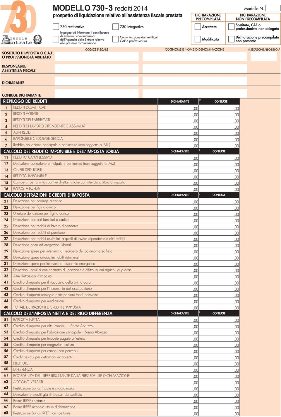 730 integrativo Accettata Impegno ad informare il contribuente di eventuali comunicazioni dell Agenzia delle Entrate relative alla presente dichiarazione Comunicazione dati rettificati CAF o