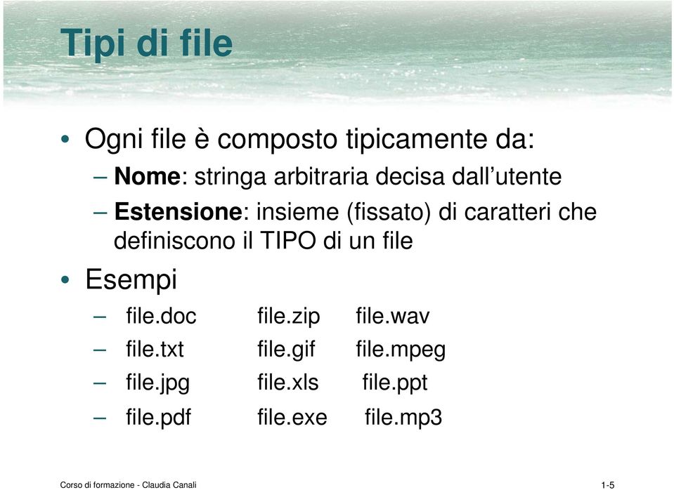 un file Esempi file.doc file.zip file.wav file.txt file.gif file.mpeg file.