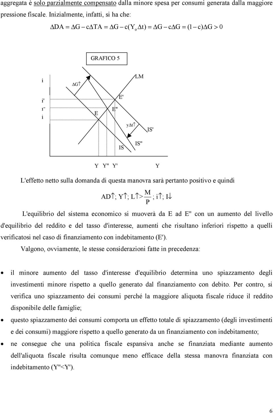 ; ; I L'equlbro del sstema economco s muoverà da ad '' con un aumento del lvello d'equlbro del reddto e del tasso d'nteresse, aument che rsultano nferor rspetto a quell verfcatos nel caso d