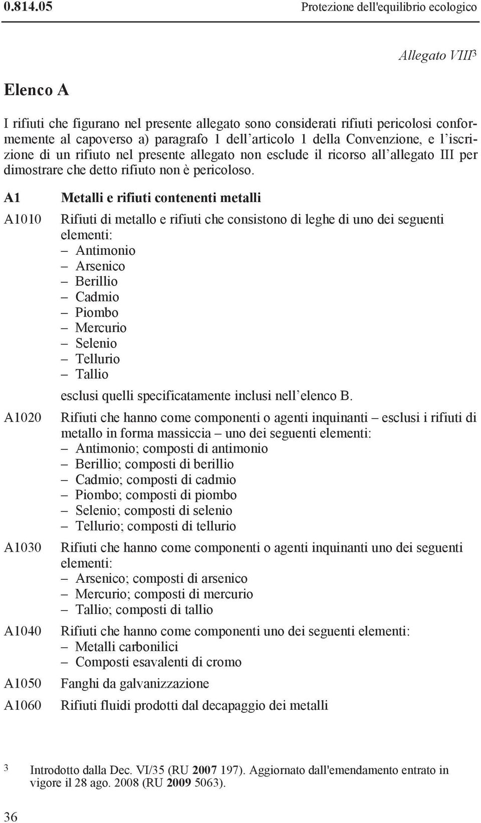 articolo 1 della Convenzione, e l iscrizione di un rifiuto nel presente allegato non esclude il ricorso all allegato III per dimostrare che detto rifiuto non è pericoloso.