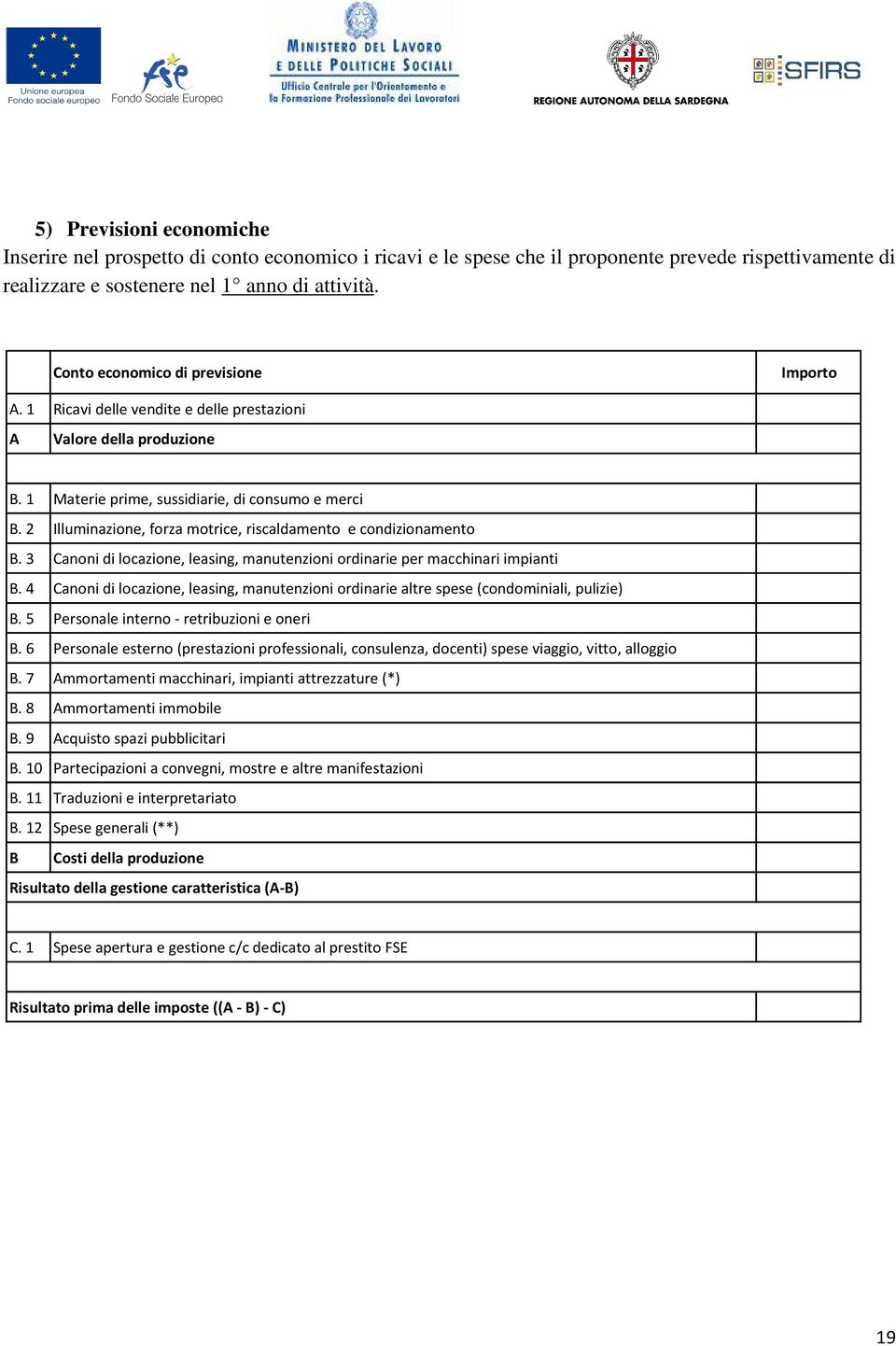 2 Illuminazione, forza motrice, riscaldamento e condizionamento B. 3 Canoni di locazione, leasing, manutenzioni ordinarie per macchinari impianti B.