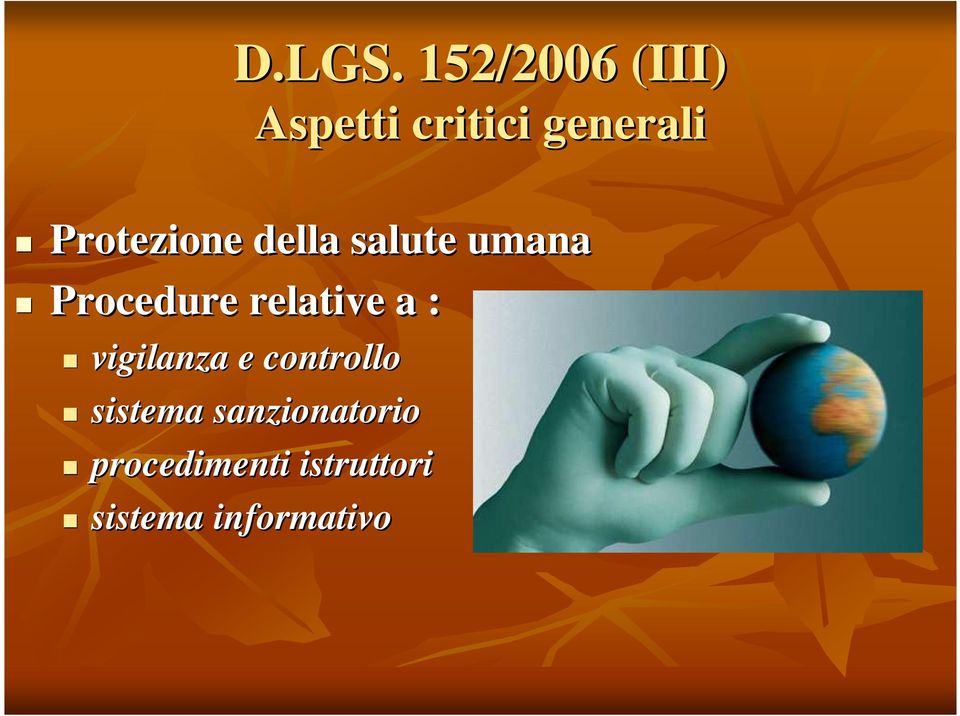 Protezione della salute umana Procedure