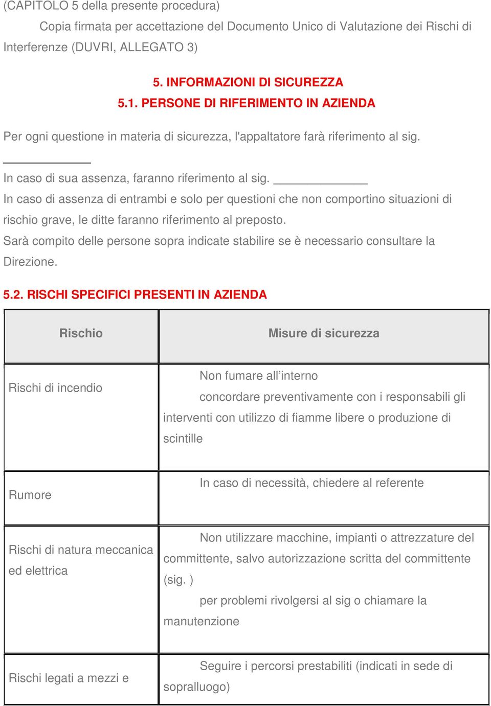 In caso di assenza di entrambi e solo per questioni che non comportino situazioni di rischio grave, le ditte faranno riferimento al preposto.