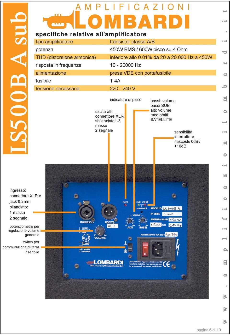 necessara 450W RMS / 600W pcco su 4 Ohm nferore allo 0.01% da 20 a 20.