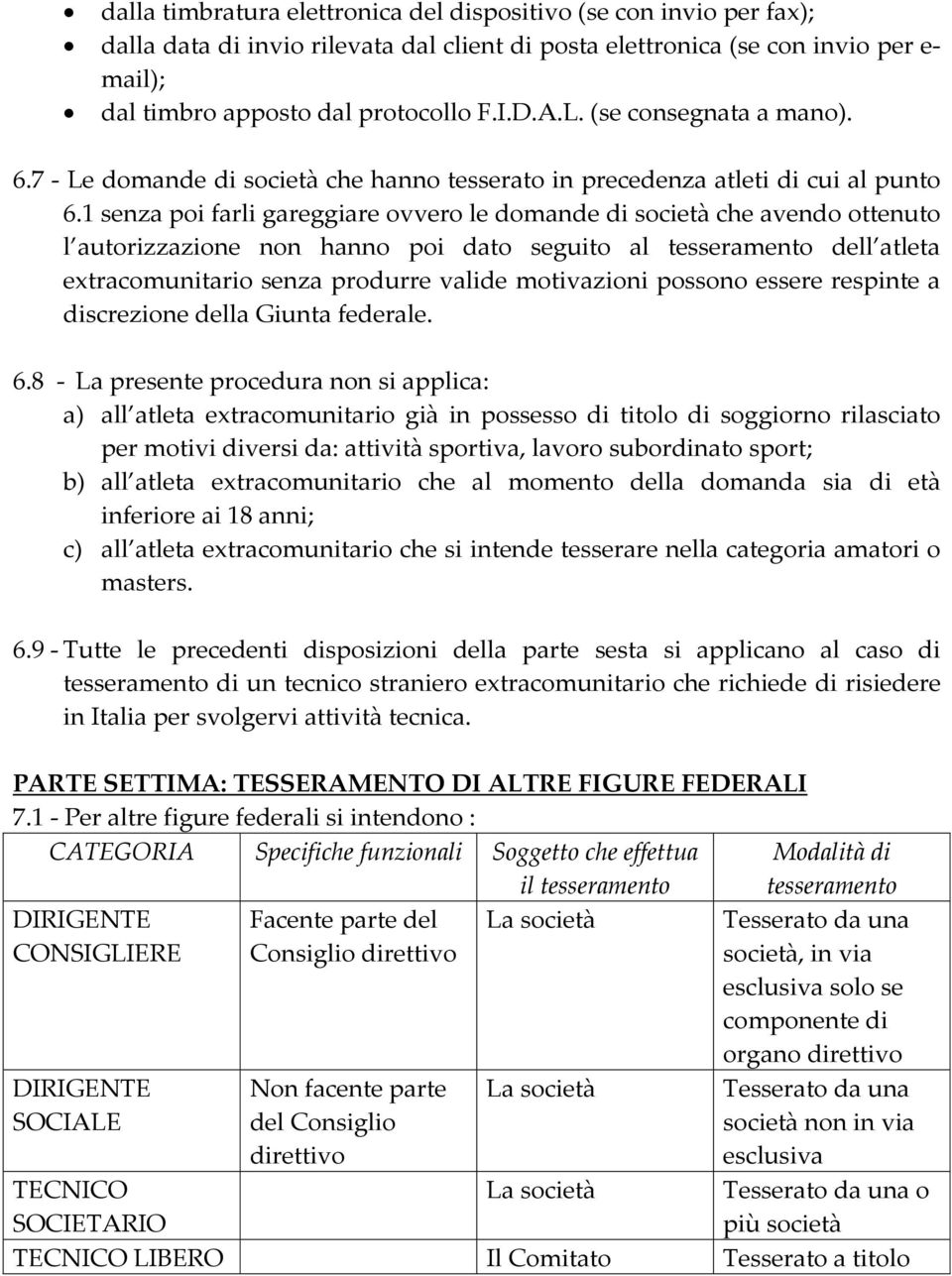 1 senza poi farli gareggiare ovvero le domande di società che avendo ottenuto l autorizzazione non hanno poi dato seguito al tesseramento dell atleta extracomunitario senza produrre valide