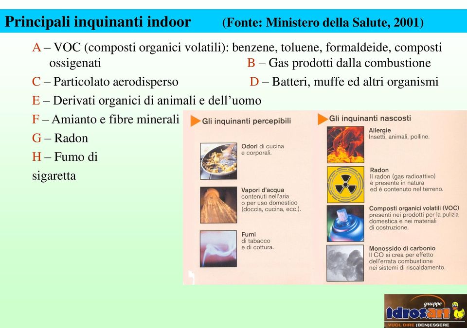 dalla combustione C Particolato aerodisperso E Derivati organici di animali e dell