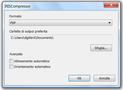 Utilizzo di IRISCompressor I file vengono convertiti in file PDF compressi per impostazione predefinita.