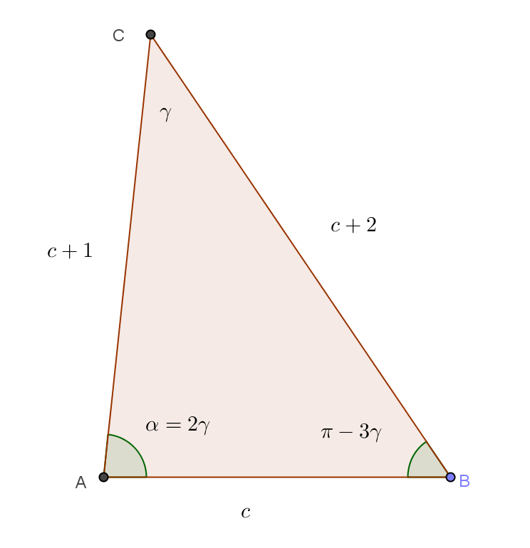 QUESITO 8 Le lunghezze dei lati di un triangolo sono numeri interi consecutivi e l angolo di maggior ampiezza è il doppio di quello di ampiezza minore.