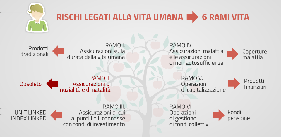 La classificazione in rami Vita I rischi legati alla durata della vita umana sono classificati in 6 rami Ministeriali.