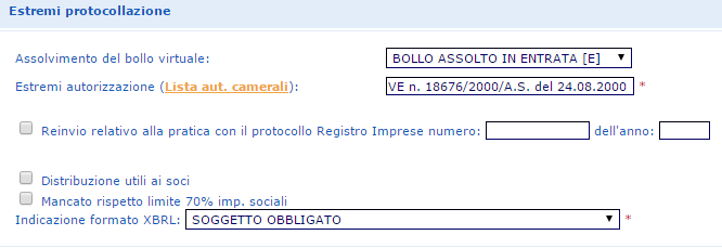 Inserire la spunta solo nel caso di compilazione di bilancio a reinvio di una pratica sospesa indicando numero di protocollo e anno.