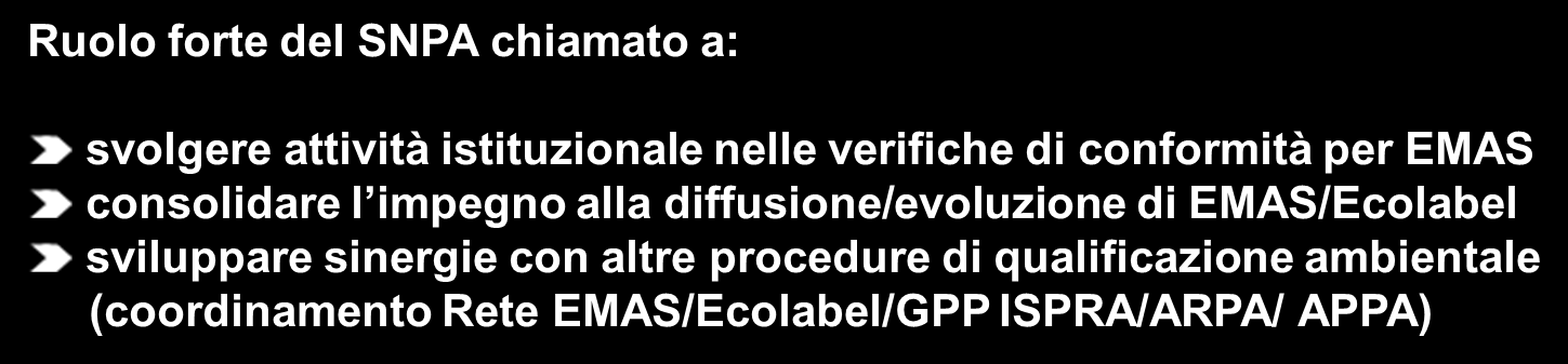EMAS/Ecolabel: ruolo SNPA/Arpae L. 61/94 Art. 5 c.1 lett.