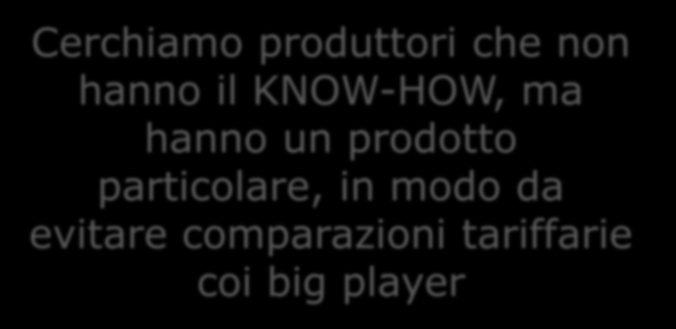 Diamoci il target ORIZZONTALE B2C Cerchiamo produttori che non hanno il KNOW-HOW, ma