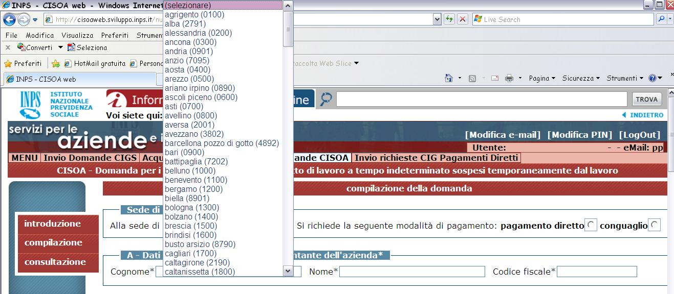 6.1 Dettaglio della domanda Per prima cosa si chiede di selezionare la sede di presentazione