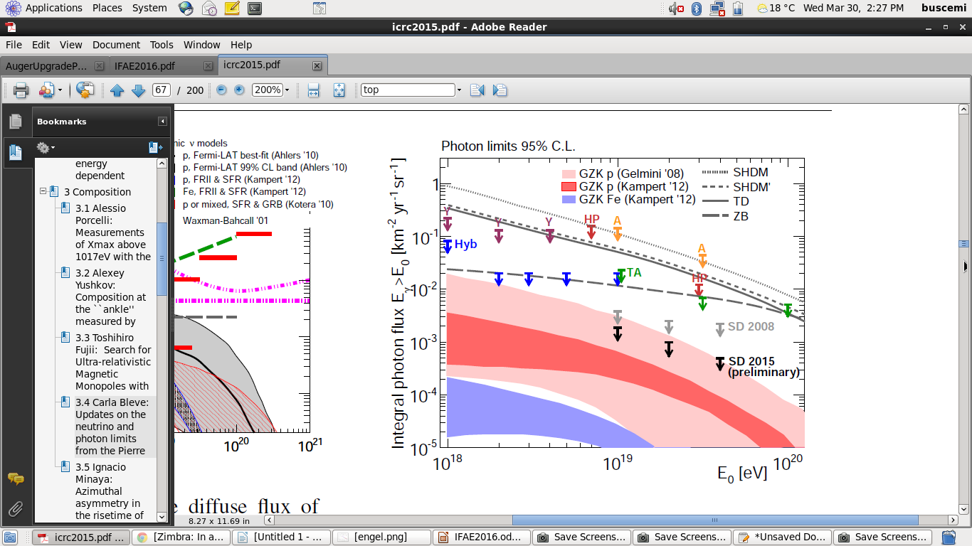 Neutrino and photons upper limit The current Auger limit is approaching the fluxes predicted under a range of assumptions for