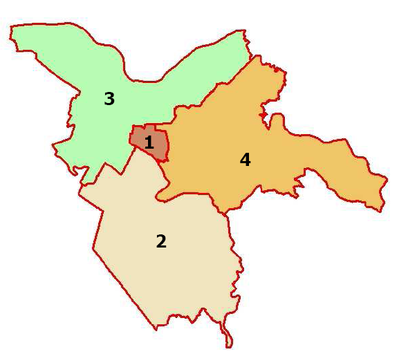 GRAFICI Graf. 1.1 - Il Comune di Ferrara e le 4 Circoscrizioni Amministrative Graf. 1.2 - Popolazione residente nel Comune di Ferrara. Censimenti 1861-2001 180.000 160.000 140.000 120.000 100.000 80.