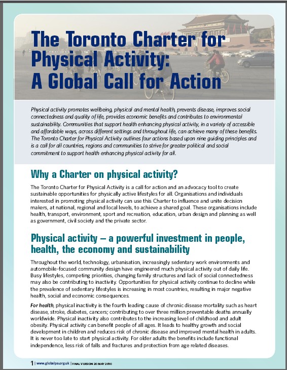 Carta di Toronto Strumento per facilitare la promozione dell attività fisica.
