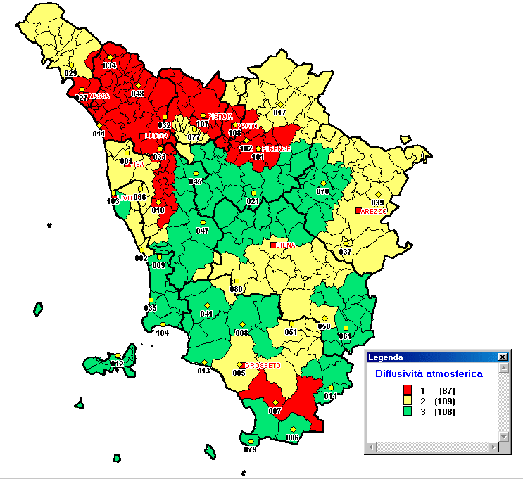 Classificazione atmosferica della regione Toscana 5. Indici per la classificazione del territorio Fig.