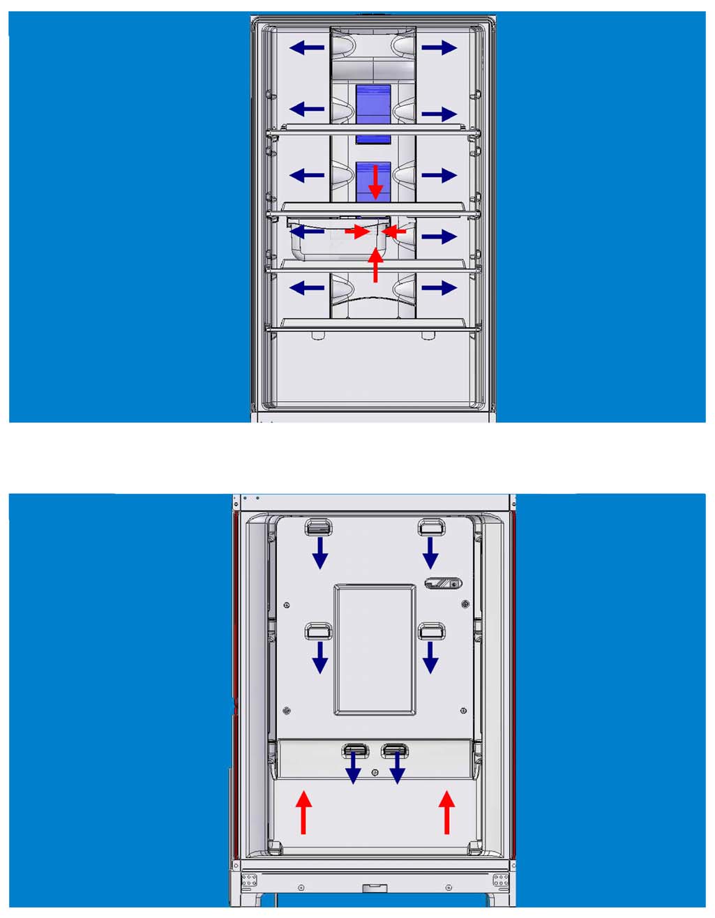 Blu = Mandata Rosso = Ritorno Bocchetta ripresa FUNZIONAMENTO (Fig 4) L aria fredda fuoriesce dalle
