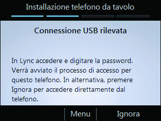 Accesso con Lync Se il software Lync è installato sul computer, è possibile semplificare la procedura di accesso collegando il computer al telefono tramite il cavo USB.