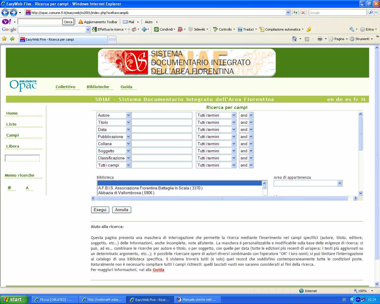 Iscrizione dell utente web L utente può iscriversi partendo dal catalogo, cliccando sul logo SDIAF in alto (illustreremo in seguito anche il percorso per iscriversi partendo
