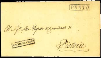 pistoia, alla Direzione delle Poste di Pistoia il timbro in cartella del Dauchy arrivò nell aprile 1808, venne utilizzato in colore nero. Pistoia, 8 aprile 1808 Lettera da Pistoia a Massa via Siena.