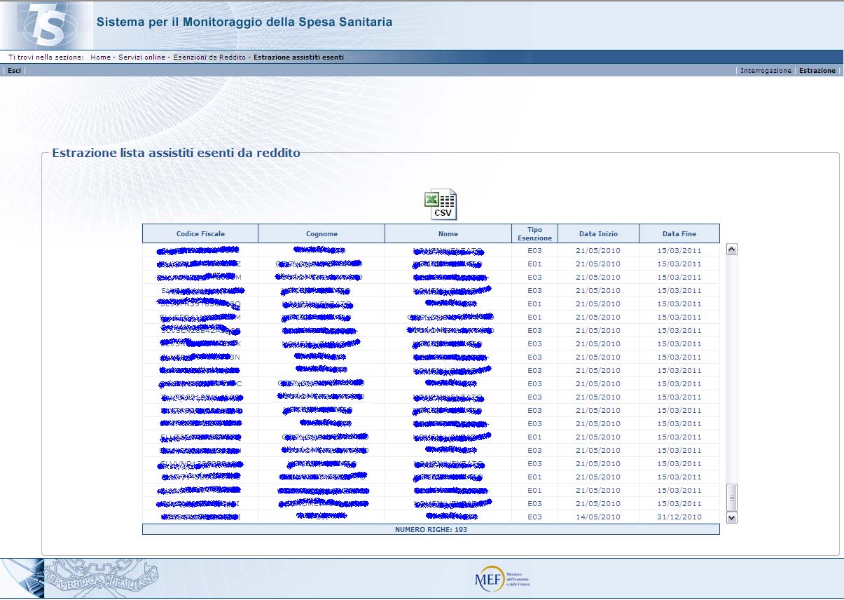 Estrazione Assistiti Esenti per Reddito: Il sistema proporrà la lista degli assistiti esenti associati all