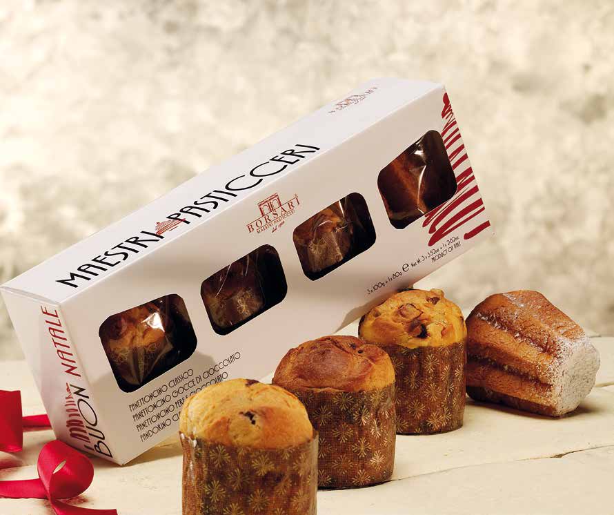 PANETTONCINO CLASSICO + PANETTONCINO GOCCE DI CIOCCOLATO + PANETTONCINO PERE E CIOCCOLATO + PANDORINO CLASSICO IN ASTUCCIO TRADITIONAL MINI PANETTONE + MINI PANETTONE WITH CHOCOLATE CHIPS + MINI