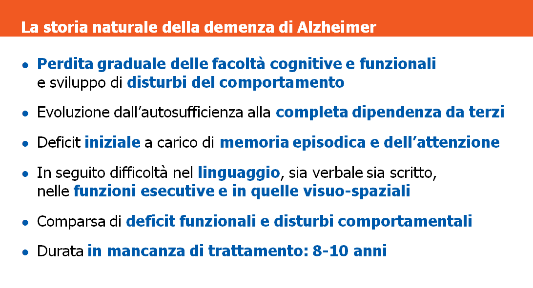 Il soggetto affetto da AD passa da uno stato di salute e autosufficienza sul piano personale e sociale alla completa dipendenza da terzi, con conseguente notevole impatto sulla vita quotidiana