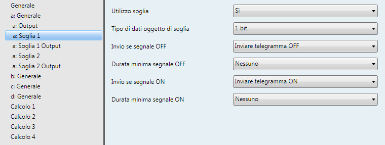 3.2.4.2 Finestra parametri a: Soglia 1 I seguenti dati si applicano anche a a: Soglia 2. Utilizzo soglia Opzioni: No Sì Questo parametro determina se la soglia 1 deve essere utilizzata.