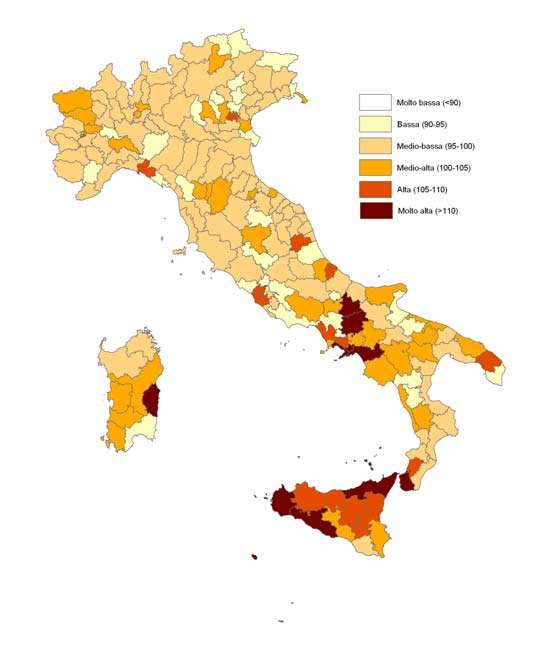 L assistenza clinico-diagnostica extraospedaliera: le apparecchiature Vantaggio per le regioni del Mezzogiorno: nelle Regioni i valori maggiori dell indice di dotazione si osservano per Molise,