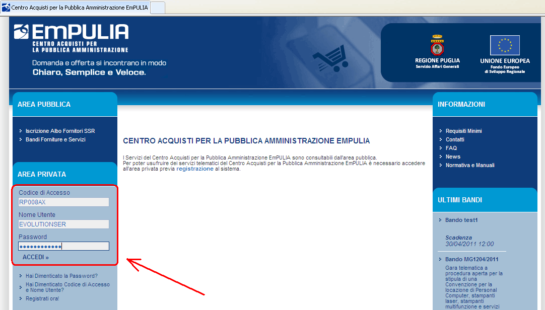 Iscrizione/Rinnovo Albo Fornitori EmPulia L iscrizione all Albo Fornitori fa parte delle funzionalità del portale EmPULIA attivabili dall AREA PRIVATA, il cui accesso è monitorato dal sistema ed è